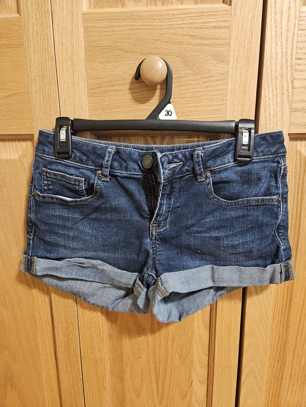 Dark Blue Denim Rolled Hem Women's Shorts
